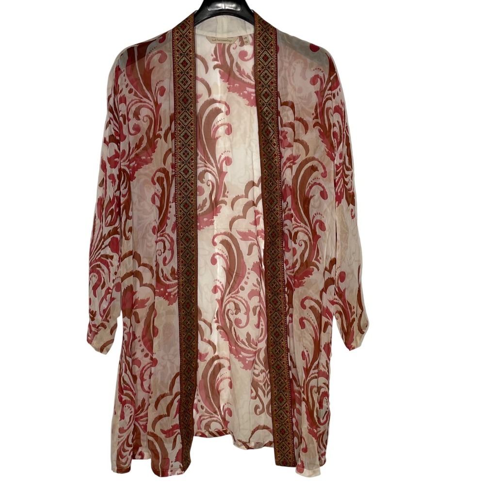 Soft Surroundings Sheer Embroidered Tribal Kimono Topper L/XL Duster Artsy Boho